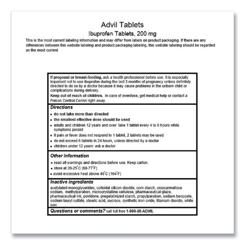 Advil® wholesale. Ibuprofen Tablets, 200mg, Refill Pack, Two Tablets-packet, 30 Packets-box. HSD Wholesale: Janitorial Supplies, Breakroom Supplies, Office Supplies.