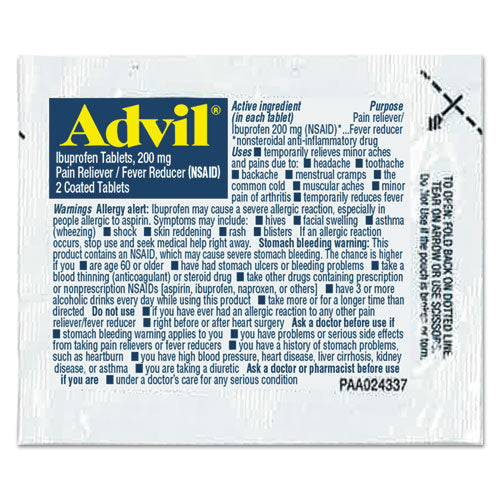 Advil® wholesale. Ibuprofen Tablets, 200mg, Refill Pack, Two Tablets-packet, 30 Packets-box. HSD Wholesale: Janitorial Supplies, Breakroom Supplies, Office Supplies.