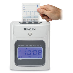 Lathem® Time wholesale. 400e Top-feed Time Clock Bundle, White. HSD Wholesale: Janitorial Supplies, Breakroom Supplies, Office Supplies.