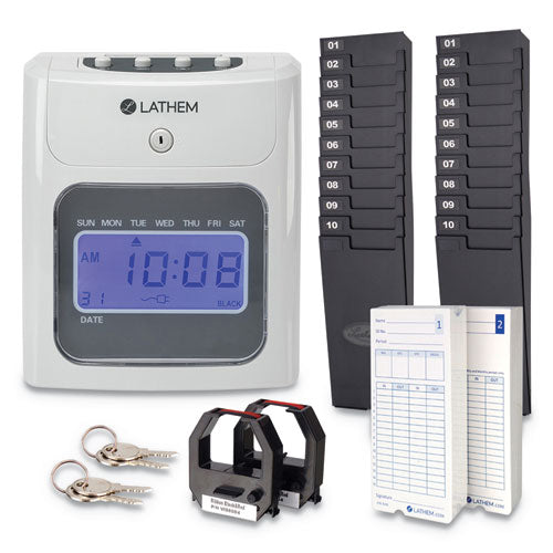 Lathem® Time wholesale. 400e Top-feed Time Clock Bundle, White. HSD Wholesale: Janitorial Supplies, Breakroom Supplies, Office Supplies.