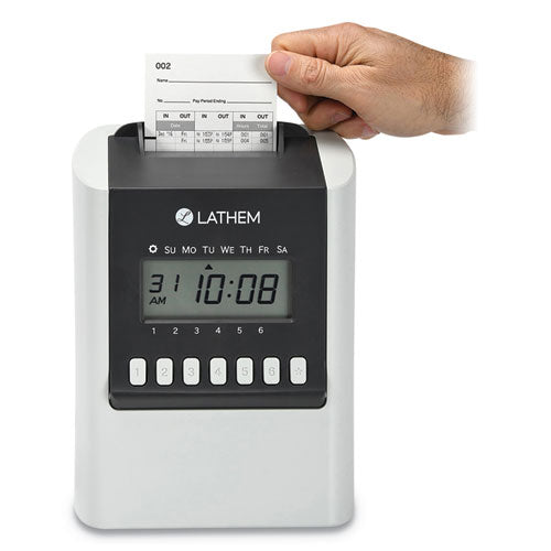 Lathem® Time wholesale. 700e Calculating Time Clock, White. HSD Wholesale: Janitorial Supplies, Breakroom Supplies, Office Supplies.