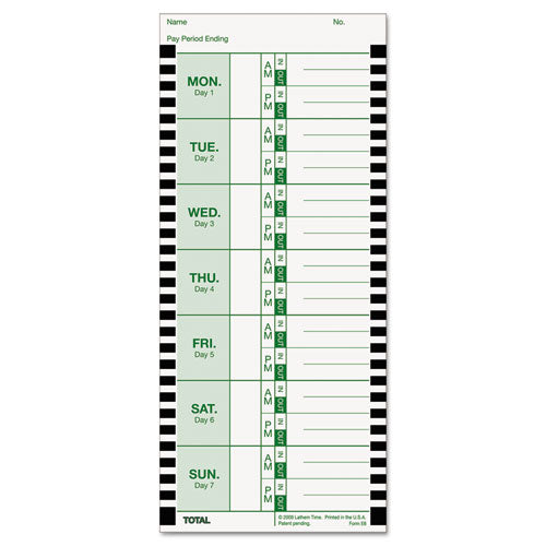Lathem® Time wholesale. Time Card For Lathem Model 800p, 4 X 9, Weekly, 1-sided, 100-pack. HSD Wholesale: Janitorial Supplies, Breakroom Supplies, Office Supplies.