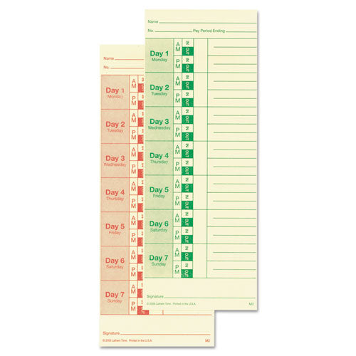 Lathem® Time wholesale. Universal Time Card, Side Print, 3 1-2 X 9, Bi-weekly-weekly, 2-sided 100-pack. HSD Wholesale: Janitorial Supplies, Breakroom Supplies, Office Supplies.