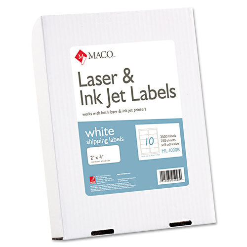 MACO® wholesale. White Laser-inkjet Shipping And Address Labels, Inkjet-laser Printers, 2 X 4, White, 10-sheet, 250 Sheets-box. HSD Wholesale: Janitorial Supplies, Breakroom Supplies, Office Supplies.