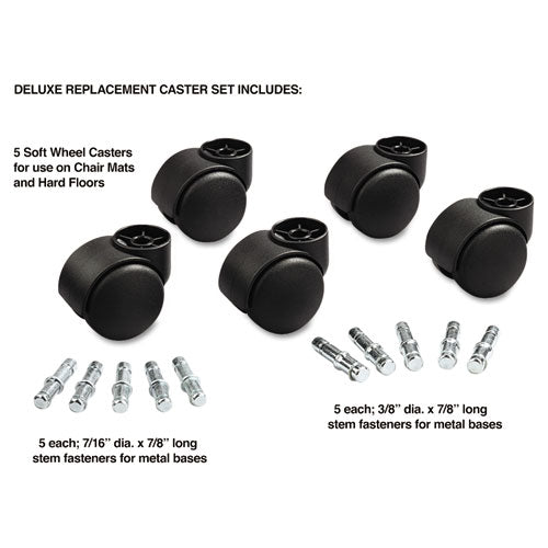 Master Caster® wholesale. Deluxe Futura Casters, Polyurethane, B And K Stems, 120 Lbs-caster, 5-set. HSD Wholesale: Janitorial Supplies, Breakroom Supplies, Office Supplies.