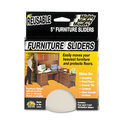 Master Caster® wholesale. Mighty Mighty Movers Reusable Furniture Sliders, Round, 5" Dia., Beige, 4-pack. HSD Wholesale: Janitorial Supplies, Breakroom Supplies, Office Supplies.
