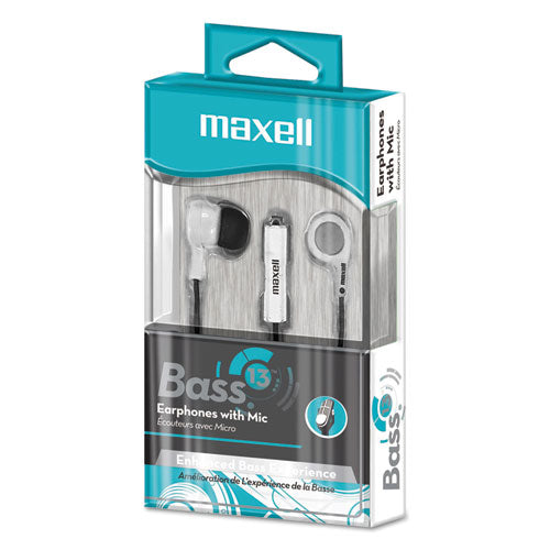 Maxell® wholesale. B-13 Bass Earbuds With Microphone, White, 52" Cord. HSD Wholesale: Janitorial Supplies, Breakroom Supplies, Office Supplies.