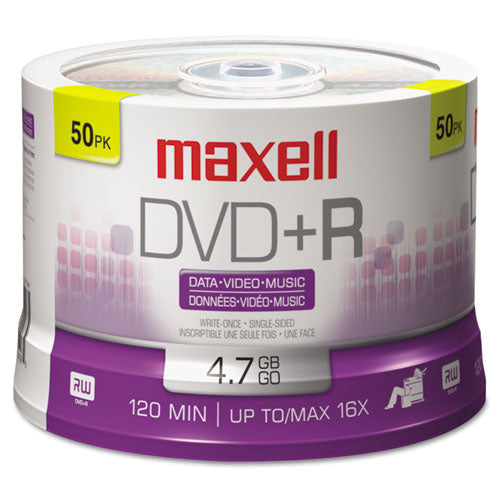 Maxell® wholesale. Dvd+r Discs, 4.7gb, 16x, Spindle, Silver, 50-pack. HSD Wholesale: Janitorial Supplies, Breakroom Supplies, Office Supplies.