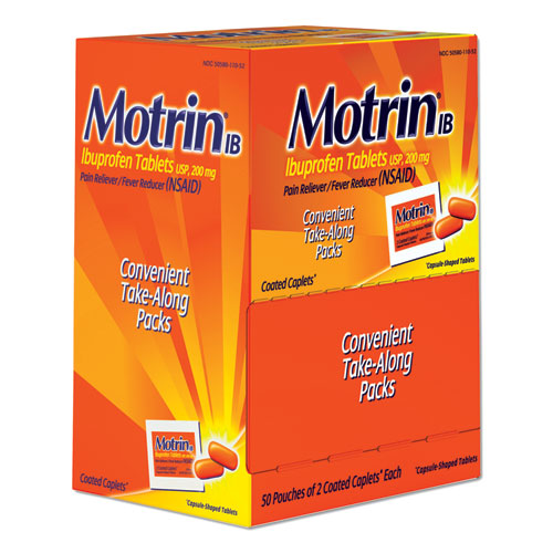 Motrin® IB wholesale. Ibuprofen Tablets, Two-pack, 50 Packs-box. HSD Wholesale: Janitorial Supplies, Breakroom Supplies, Office Supplies.