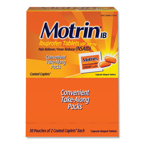 Motrin® IB wholesale. Ibuprofen Tablets, Two-pack, 50 Packs-box. HSD Wholesale: Janitorial Supplies, Breakroom Supplies, Office Supplies.