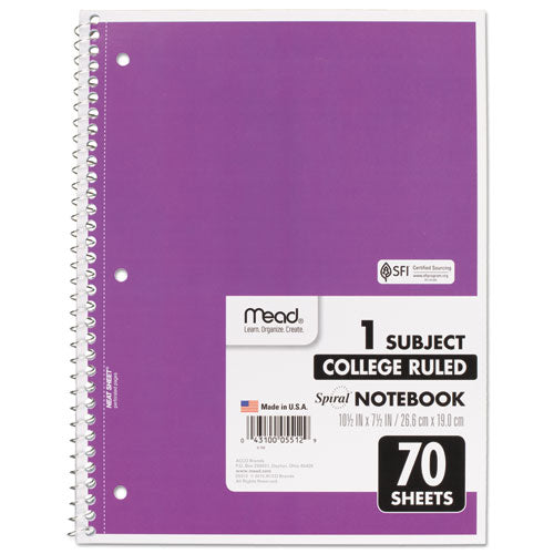 Mead® wholesale. Spiral Notebook, 1 Subject, Medium-college Rule, Assorted Color Covers, 10.5 X 7.5, 70 Sheets. HSD Wholesale: Janitorial Supplies, Breakroom Supplies, Office Supplies.