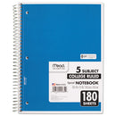 Mead® wholesale. Spiral Notebook, 5 Subjects, Medium-college Rule, Assorted Color Covers, 10.5 X 8, 180 Sheets. HSD Wholesale: Janitorial Supplies, Breakroom Supplies, Office Supplies.
