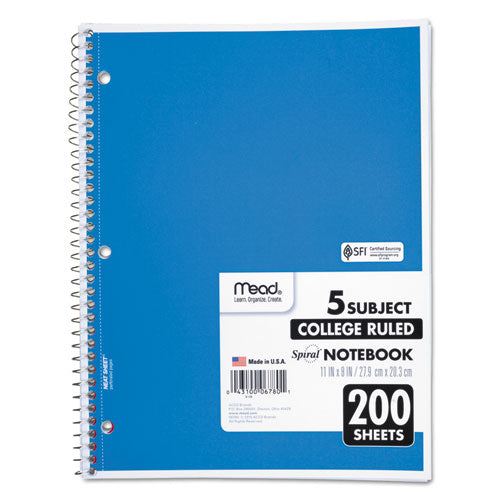 Mead® wholesale. Spiral Notebook, 5 Subjects, Medium-college Rule, Assorted Color Covers, 11 X 8, 200 Sheets. HSD Wholesale: Janitorial Supplies, Breakroom Supplies, Office Supplies.