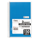 Mead® wholesale. Spiral Notebook, 3 Subjects, Medium-college Rule, Assorted Color Covers, 9.5 X 5.5, 150 Sheets. HSD Wholesale: Janitorial Supplies, Breakroom Supplies, Office Supplies.