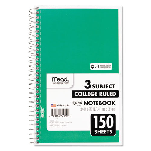 Mead® wholesale. Spiral Notebook, 3 Subjects, Medium-college Rule, Assorted Color Covers, 9.5 X 5.5, 150 Sheets. HSD Wholesale: Janitorial Supplies, Breakroom Supplies, Office Supplies.