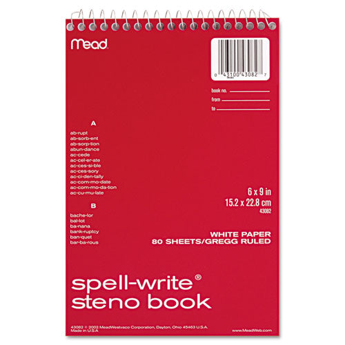 Mead® wholesale. Spell-write Wirebound Steno Book, Gregg Rule, 6 X 9, White, 80 Sheets. HSD Wholesale: Janitorial Supplies, Breakroom Supplies, Office Supplies.