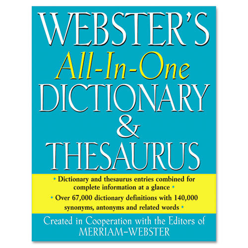 Merriam Webster® wholesale. All-in-one Dictionary-thesaurus, Hardcover, 768 Pages. HSD Wholesale: Janitorial Supplies, Breakroom Supplies, Office Supplies.