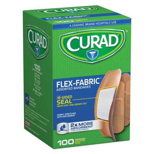 Curad® wholesale. Flex Fabric Bandages, Assorted Sizes, 100 Per Box. HSD Wholesale: Janitorial Supplies, Breakroom Supplies, Office Supplies.