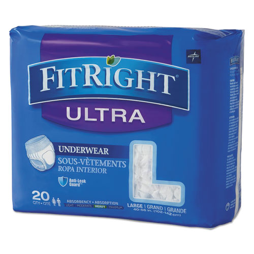 Medline wholesale. MEDLINE Fitright Ultra Protective Underwear, Large, 40" To 56" Waist, 20-pack, 4 Pack-carton. HSD Wholesale: Janitorial Supplies, Breakroom Supplies, Office Supplies.