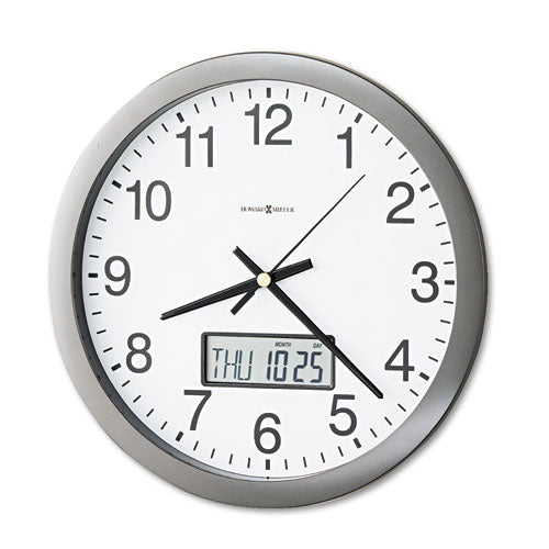 Howard Miller® wholesale. Chronicle Wall Clock With Lcd Inset, 14" Overall Diameter, Gray Case, 1 Aa (sold Separately). HSD Wholesale: Janitorial Supplies, Breakroom Supplies, Office Supplies.