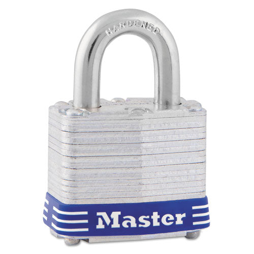 Master Lock® wholesale. Four-pin Tumbler Lock, Laminated Steel Body, 1 9-16" Wide, Silver-blue, Two Keys. HSD Wholesale: Janitorial Supplies, Breakroom Supplies, Office Supplies.