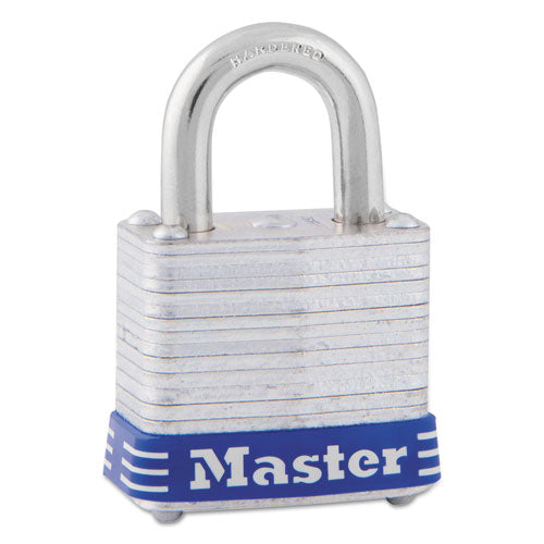 Master Lock® wholesale. Four-pin Tumbler Lock, Laminated Steel Body, 1 1-8" Wide, Silver-blue, Two Keys. HSD Wholesale: Janitorial Supplies, Breakroom Supplies, Office Supplies.