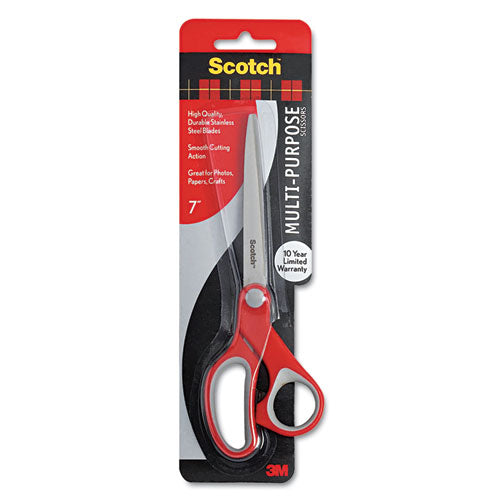 Scotch® wholesale. Scotch™ Multi-purpose Scissors, Pointed Tip, 7" Long, 3.38" Cut Length, Gray-red Straight Handle. HSD Wholesale: Janitorial Supplies, Breakroom Supplies, Office Supplies.