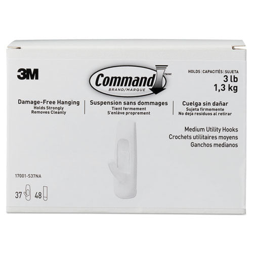 Command™ wholesale. General Purpose Hooks, Plastic, White, 3 Lb Cap, 37 Hooks And 48 Strips-pack. HSD Wholesale: Janitorial Supplies, Breakroom Supplies, Office Supplies.