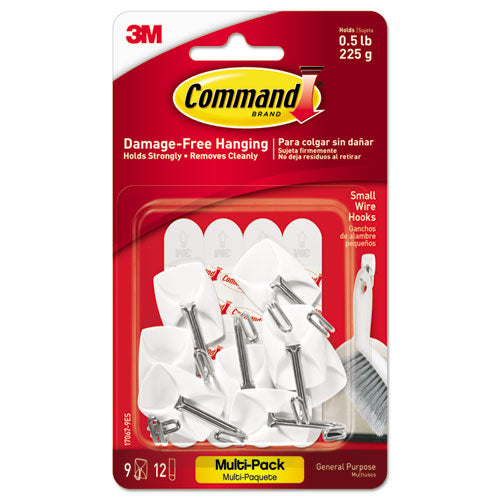 Command™ wholesale. General Purpose Wire Hooks Multi-pack, Small, 0.5 Lb Cap, White, 9 Hooks And 12 Strips-pack. HSD Wholesale: Janitorial Supplies, Breakroom Supplies, Office Supplies.