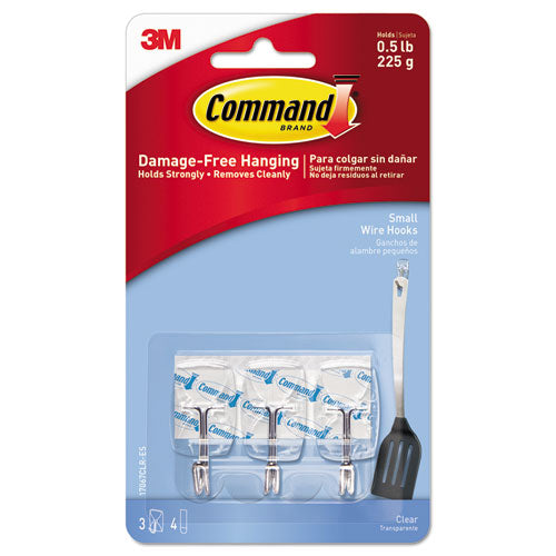 Command™ wholesale. Clear Hooks And Strips, Plastic-wire, Small, 3 Hooks And 4 Strips-pack. HSD Wholesale: Janitorial Supplies, Breakroom Supplies, Office Supplies.