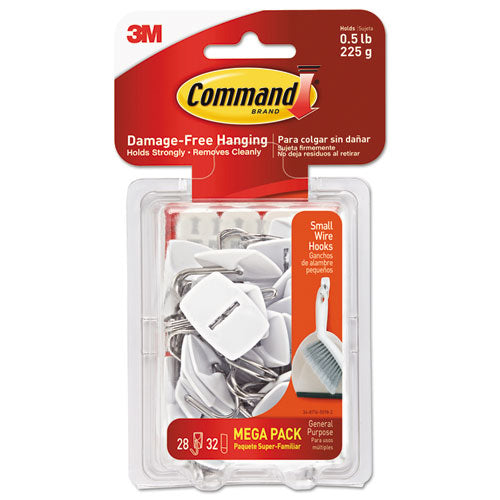 Command™ wholesale. General Purpose Hooks, Small, 0.5 Lb Cap, White, 28 Hooks And 32 Strips-pack. HSD Wholesale: Janitorial Supplies, Breakroom Supplies, Office Supplies.