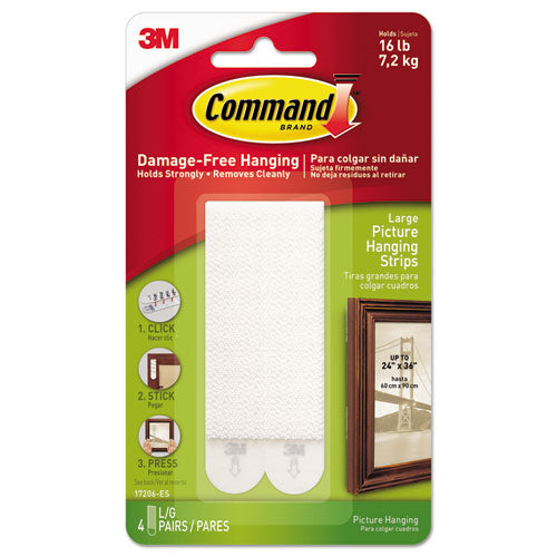 Command™ wholesale. Picture Hanging Strips, Removable, 0.5" X 3.63", White, 4 Pairs-pack. HSD Wholesale: Janitorial Supplies, Breakroom Supplies, Office Supplies.