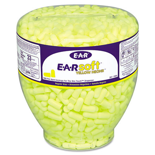 3M™ wholesale. 3M™ E·a·rsoft Neon Tapered Earplug Refill, Cordless, Yellow, 500-box. HSD Wholesale: Janitorial Supplies, Breakroom Supplies, Office Supplies.