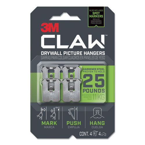 3M™ wholesale. 3M™ Claw Drywall Picture Hanger, Holds 25 Lbs, 4 Hooks And 4 Spot Markers, Stainless Steel. HSD Wholesale: Janitorial Supplies, Breakroom Supplies, Office Supplies.