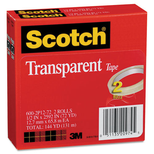 Scotch® wholesale. Scotch™ Transparent Tape, 3" Core, 0.5" X 72 Yds, Transparent, 2-pack. HSD Wholesale: Janitorial Supplies, Breakroom Supplies, Office Supplies.