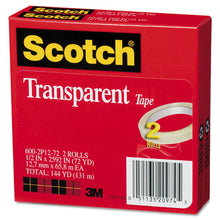 Load image into Gallery viewer, Scotch® wholesale. Scotch™ Transparent Tape, 3&quot; Core, 0.5&quot; X 72 Yds, Transparent, 2-pack. HSD Wholesale: Janitorial Supplies, Breakroom Supplies, Office Supplies.