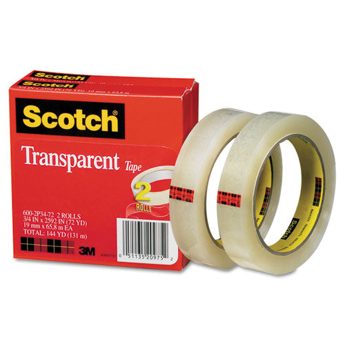 Scotch® wholesale. Scotch™ Transparent Tape, 3" Core, 0.75" X 72 Yds, Transparent, 2-pack. HSD Wholesale: Janitorial Supplies, Breakroom Supplies, Office Supplies.