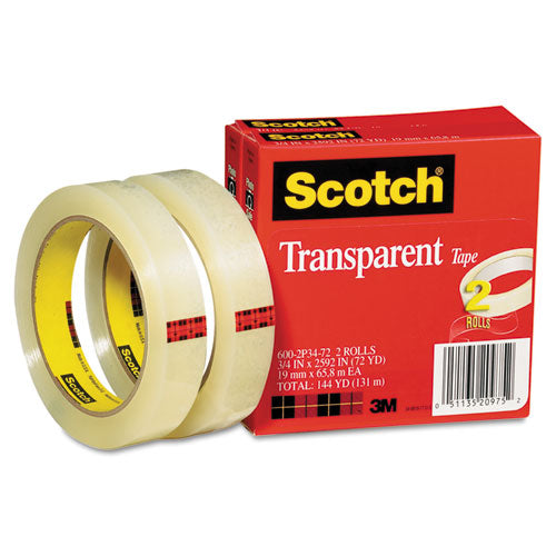 Scotch® wholesale. Scotch™ Transparent Tape, 3" Core, 0.75" X 72 Yds, Transparent, 2-pack. HSD Wholesale: Janitorial Supplies, Breakroom Supplies, Office Supplies.