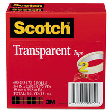 Load image into Gallery viewer, Scotch® wholesale. Scotch™ Transparent Tape, 3&quot; Core, 0.75&quot; X 72 Yds, Transparent, 2-pack. HSD Wholesale: Janitorial Supplies, Breakroom Supplies, Office Supplies.