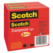 Load image into Gallery viewer, Scotch® wholesale. Scotch™ Transparent Tape, 3&quot; Core, 1&quot; X 72 Yds, Transparent, 3-pack. HSD Wholesale: Janitorial Supplies, Breakroom Supplies, Office Supplies.