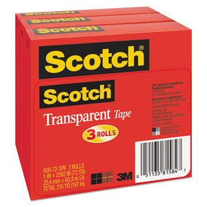 Scotch® wholesale. Scotch™ Transparent Tape, 3" Core, 1" X 72 Yds, Transparent, 3-pack. HSD Wholesale: Janitorial Supplies, Breakroom Supplies, Office Supplies.