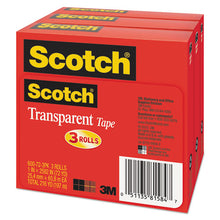 Load image into Gallery viewer, Scotch® wholesale. Scotch™ Transparent Tape, 3&quot; Core, 1&quot; X 72 Yds, Transparent, 3-pack. HSD Wholesale: Janitorial Supplies, Breakroom Supplies, Office Supplies.