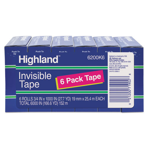 Highland™ wholesale. Invisible Permanent Mending Tape, 1" Core, 0.75" X 83.33 Ft, Clear, 6-pack. HSD Wholesale: Janitorial Supplies, Breakroom Supplies, Office Supplies.