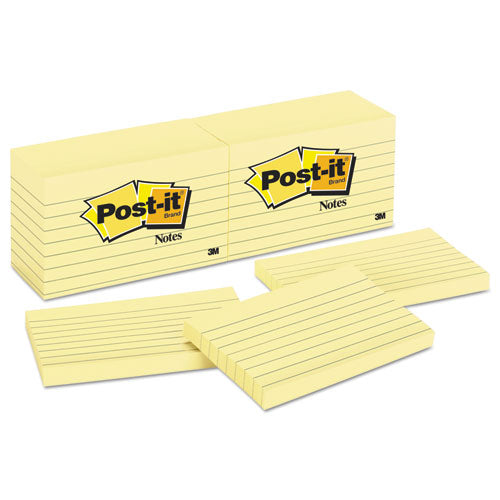 Post-it® Notes wholesale. Original Pads In Canary Yellow, 3 X 5, Lined, 100-sheet, 12-pack. HSD Wholesale: Janitorial Supplies, Breakroom Supplies, Office Supplies.