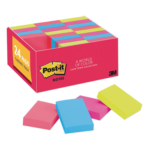 Post-it® Notes wholesale. Original Pads In Cape Town Colors, 1 3-8 X 1 7-8, Plain, 100-sheet, 24-pack. HSD Wholesale: Janitorial Supplies, Breakroom Supplies, Office Supplies.