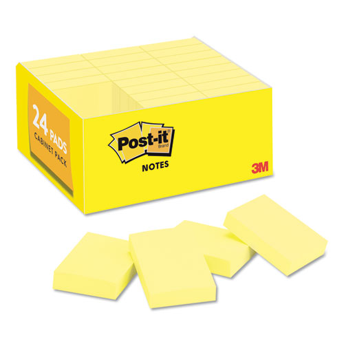 Post-it® Notes wholesale. Original Pads In Canary Yellow, 1 3-8 X 1 7-8, 100 Sheets-pad, 24 Pads-pack. HSD Wholesale: Janitorial Supplies, Breakroom Supplies, Office Supplies.