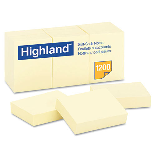 Highland™ wholesale. Self-stick Notes, 1.38 X 1.88, Yellow, 100 Notes-pad, 12 Pads-pack. HSD Wholesale: Janitorial Supplies, Breakroom Supplies, Office Supplies.