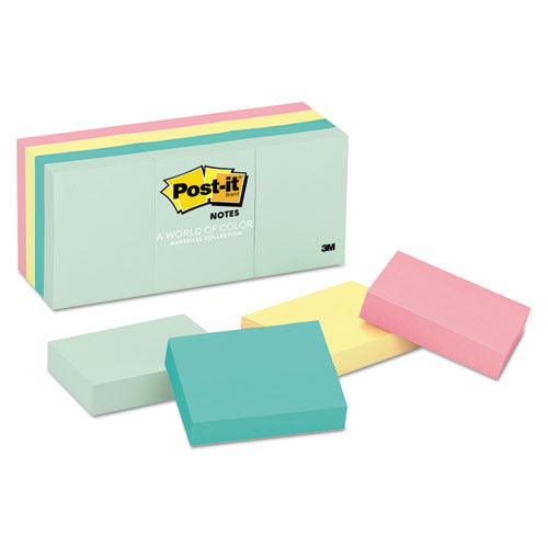 Post-it® Notes wholesale. Original Pads In Marseille Colors, 1 3-8 X 1 7-8, 100-sheet, 12-pack. HSD Wholesale: Janitorial Supplies, Breakroom Supplies, Office Supplies.