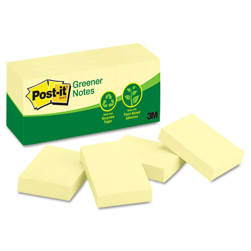 Post-it® Greener Notes wholesale. Recycled Note Pads, 1 1-2 X 2, Canary Yellow, 100-sheet, 12-pack. HSD Wholesale: Janitorial Supplies, Breakroom Supplies, Office Supplies.
