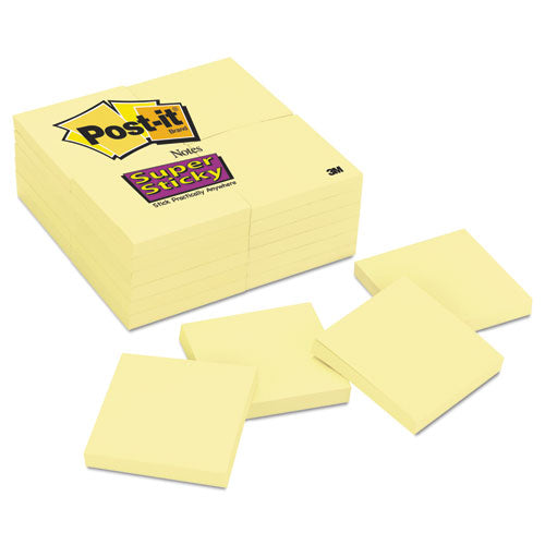 Post-it® Notes Super Sticky wholesale. Canary Yellow Note Pads, 3 X 3, 90-sheet, 24-pack. HSD Wholesale: Janitorial Supplies, Breakroom Supplies, Office Supplies.